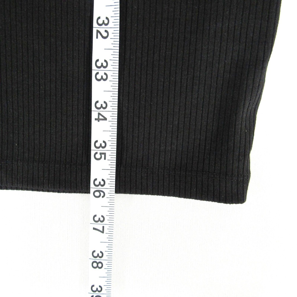 Good Luck Gem Black Ribbed Knit Bodycon Square Neck V Slit Dress Women's Size L - Picture 6 of 10